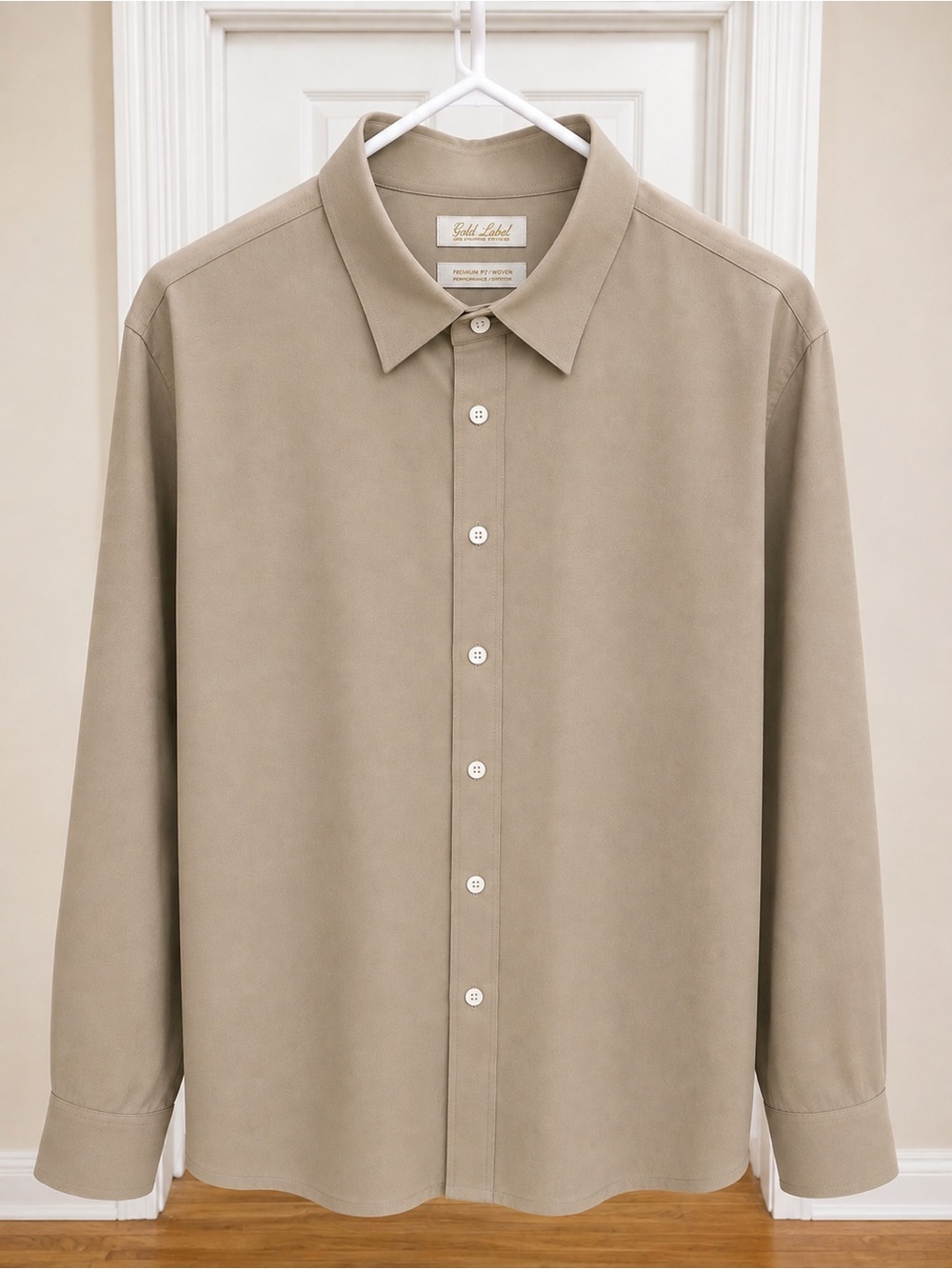 Classic Long-Sleeve Button-Down Shirt in Taupe